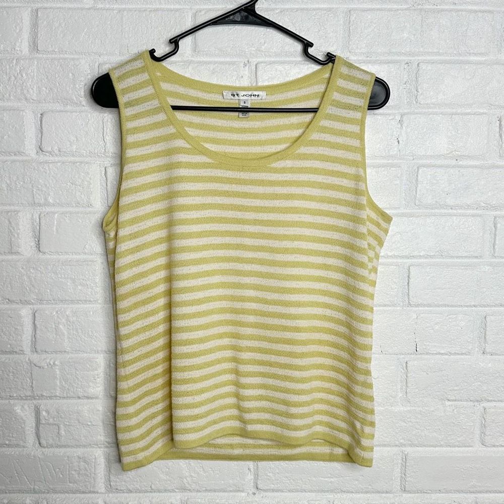 St John Green Striped Sleeveless Tank Top Wool Rayon Women's size Small